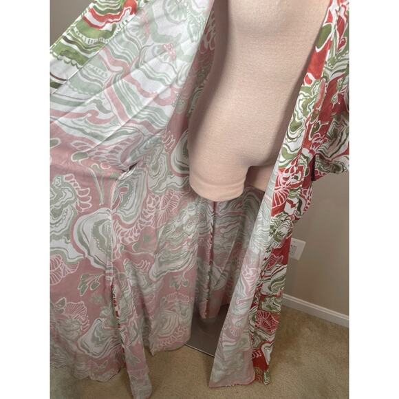 ANDREA IYAMAH Gamba Abstract Mushroom Red and Green Kimono Robe Maxi Dress - Picture 9 of 12